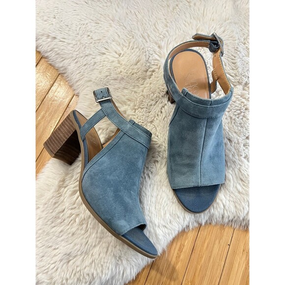 Franco Sarto Blue Suede T-Strap Heron Heels Size 8.5M - Picture 3 of 11